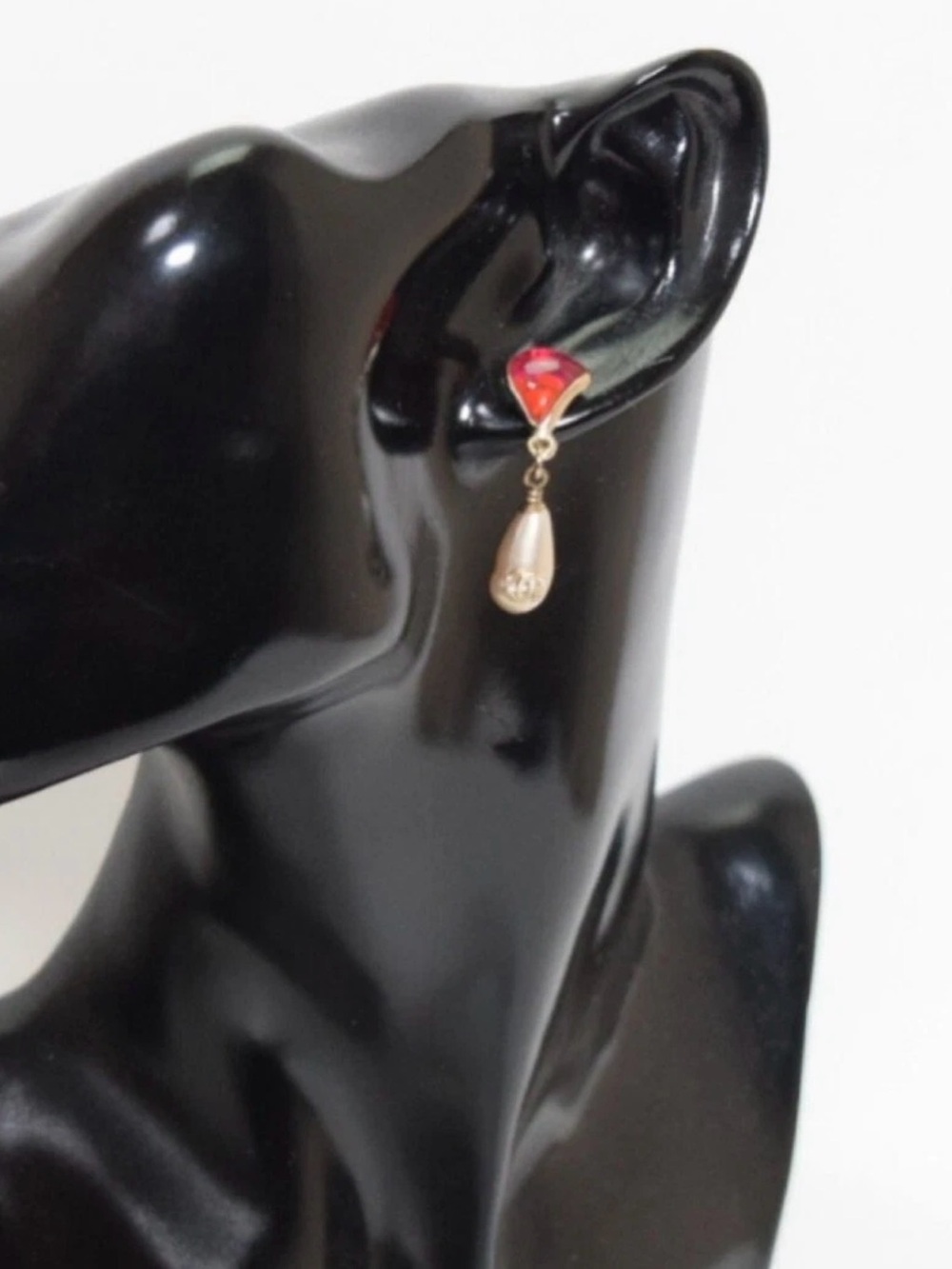 CHANEL Coco Mark Colored Stone Pearl Teardrop Earrings - Picture 4 of 7